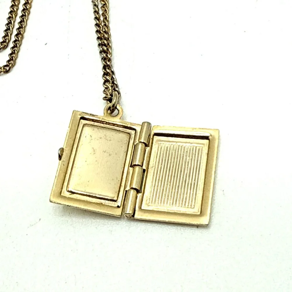 Vintage Guilloche Enamel Locket Necklace Child Size Rose Design Gold Tone 15